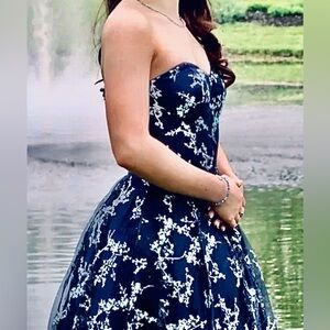 Prom Pageant Gown NWT Sz 9 Blue w/silver & teal rhinestones tulle overlay